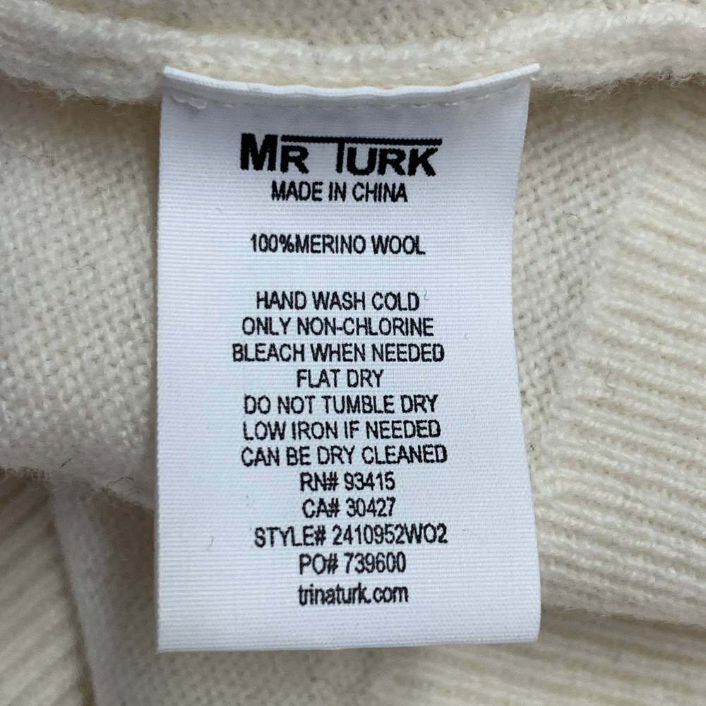 MR TURK Cream Monogram Merino Wool Crew Neck Pullover - Picture 9 of 9